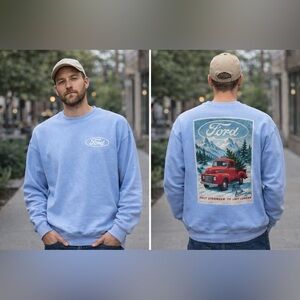 Ford Light Blue Graphic Sweatshirt XL Vintage Red Truck Back Logo Crewneck NWT